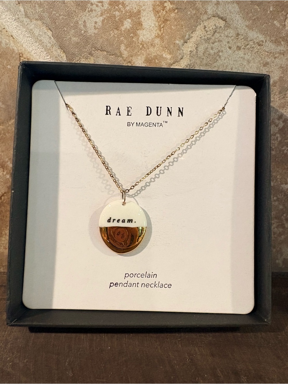 Rae Dunn Dream Porcelain Pendant Necklace Gift Collectible NEW Graduation